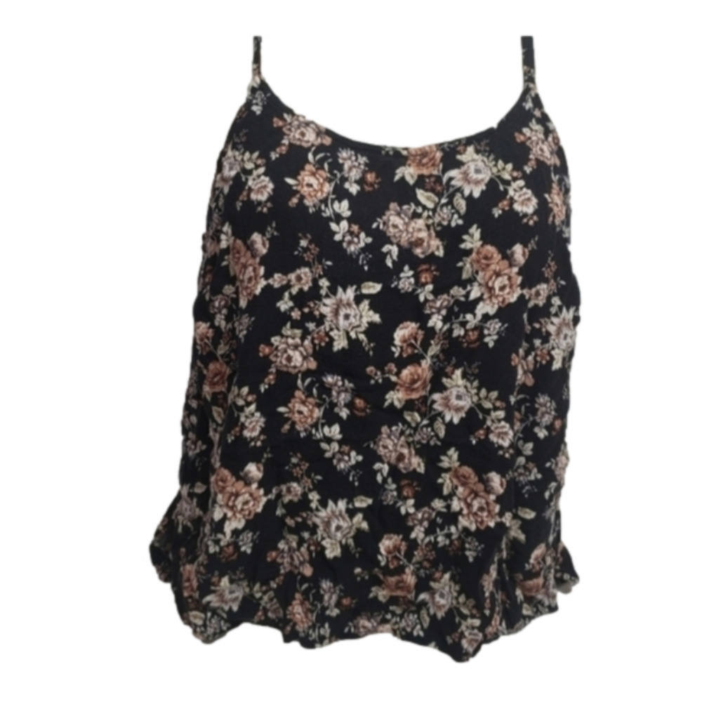 Forever 21 Flower Patterned Black Tank Top top